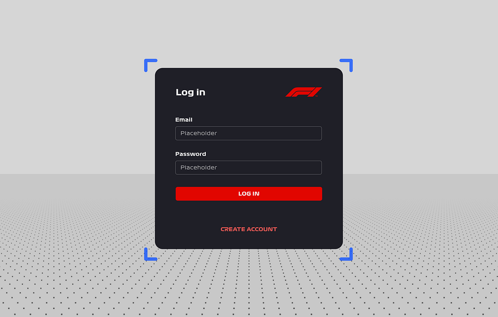 A UI design for a login. It is the login for a Formula 1 application