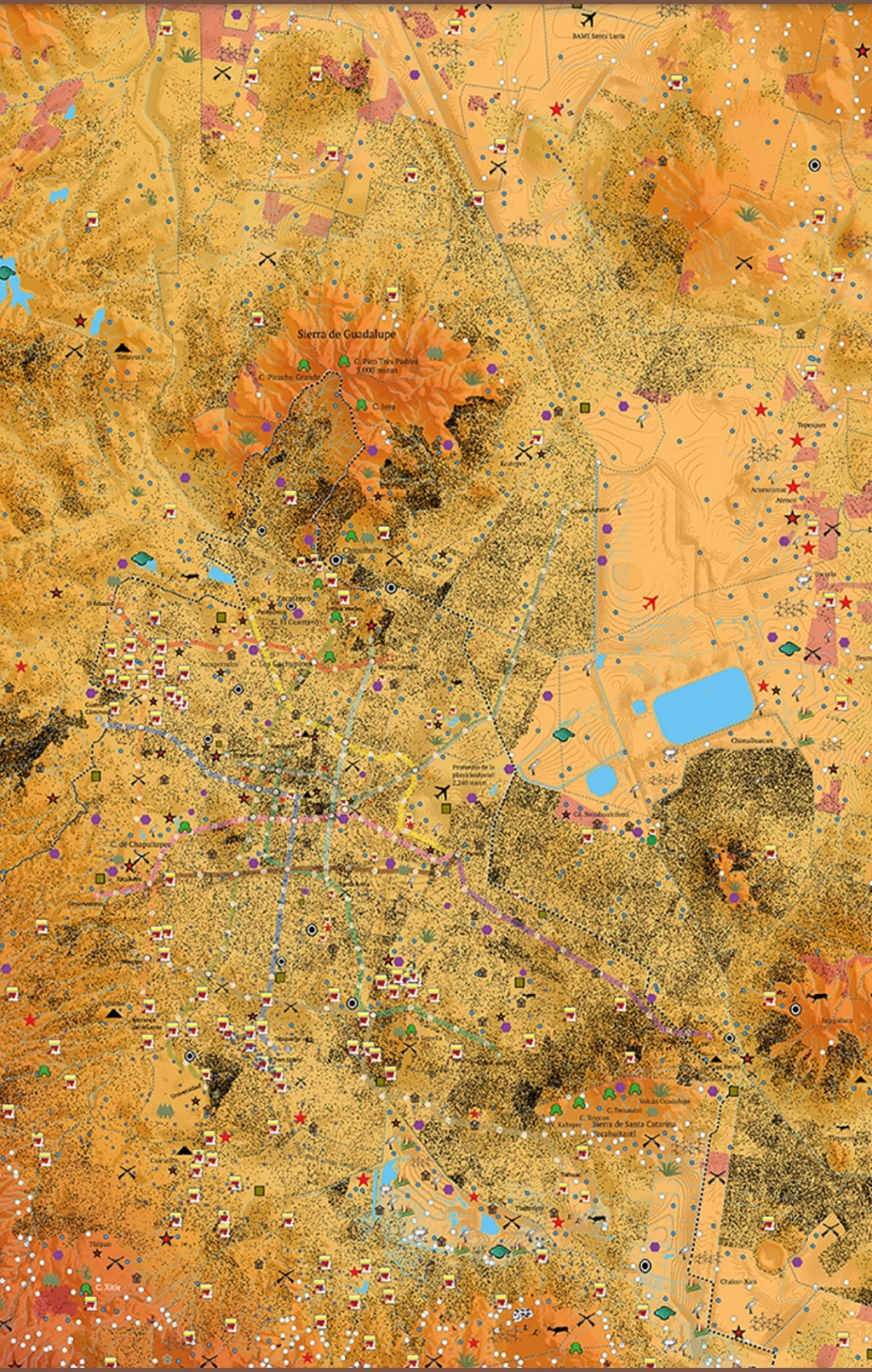 Close-up of Mexico City mapped. Those swarm-like dots are the indigeous people living there.