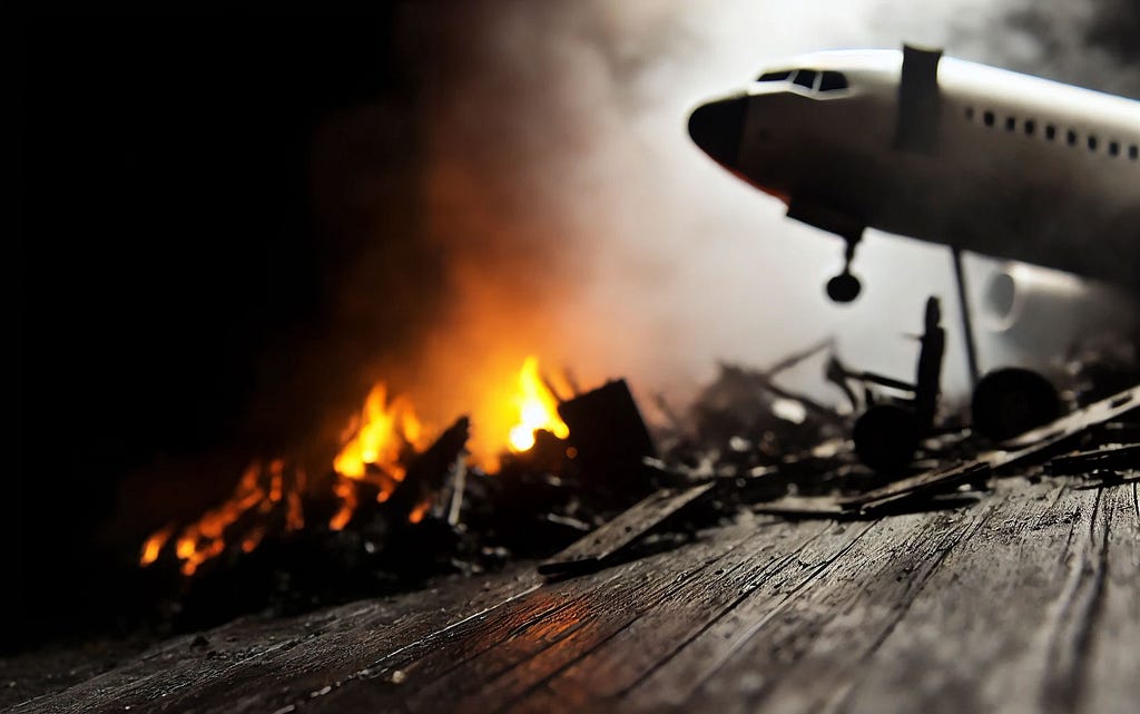 image of a plane crash from the novel in the likely event