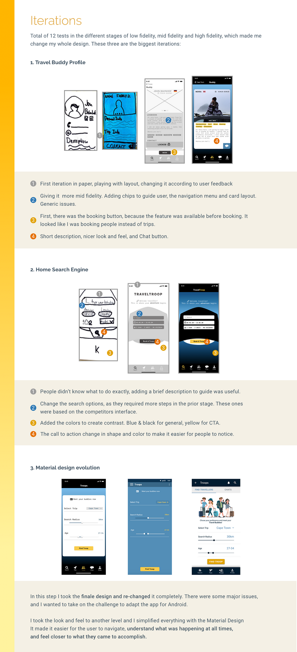 Material Design Guidelines, Iterations, Vacation, CPO, CTO, Paper, Mid Fidelity, High Fidelity, Gradient, User Interface, Job