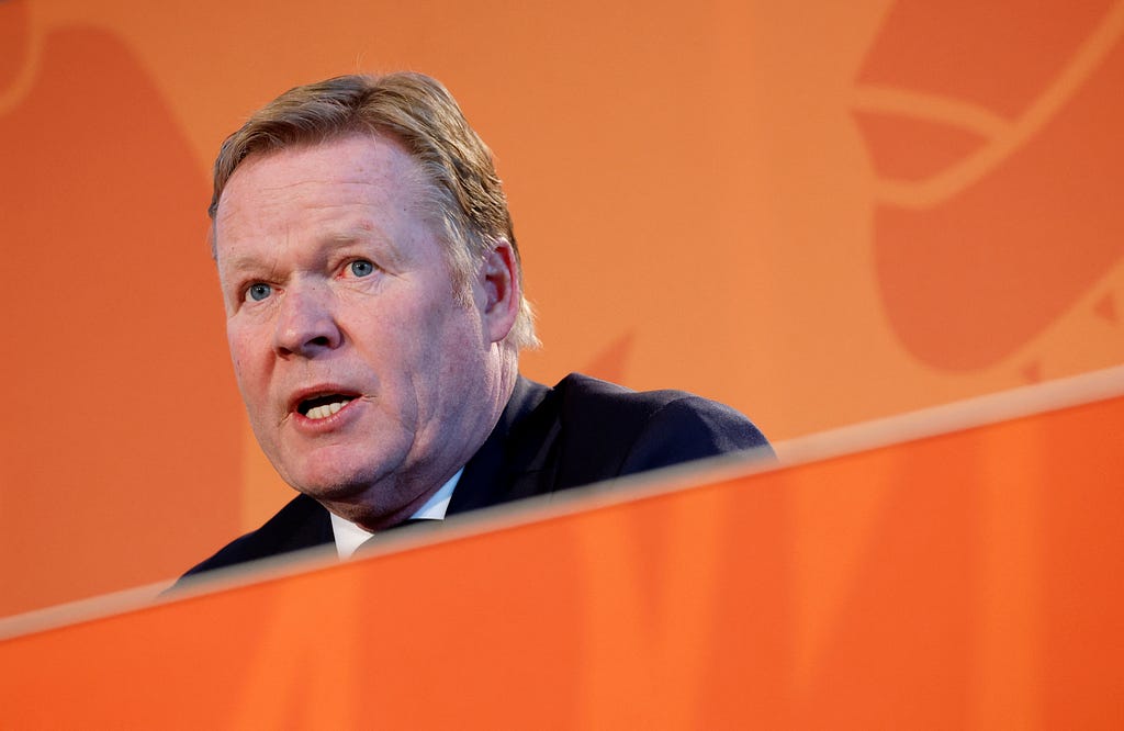 photo of Netherlands manager Ronald Koeman speaking at press conference