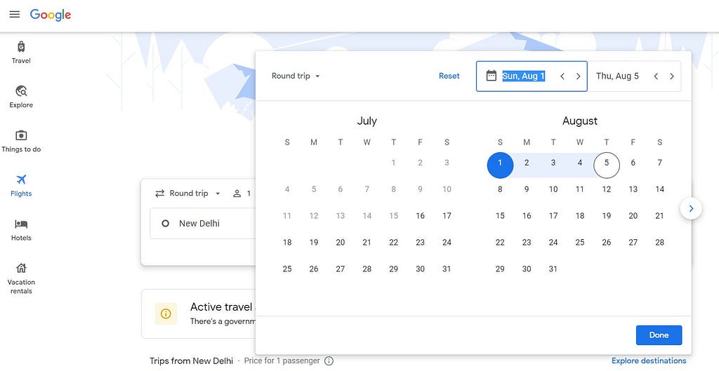 google flight calender