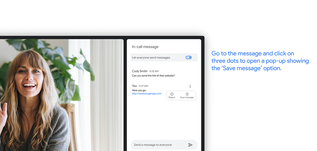 How to save a message in Google Meet