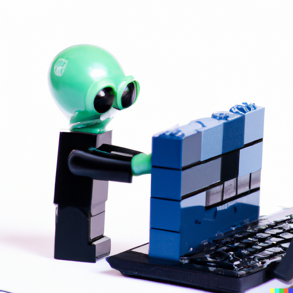 An alien building a computer out of lego