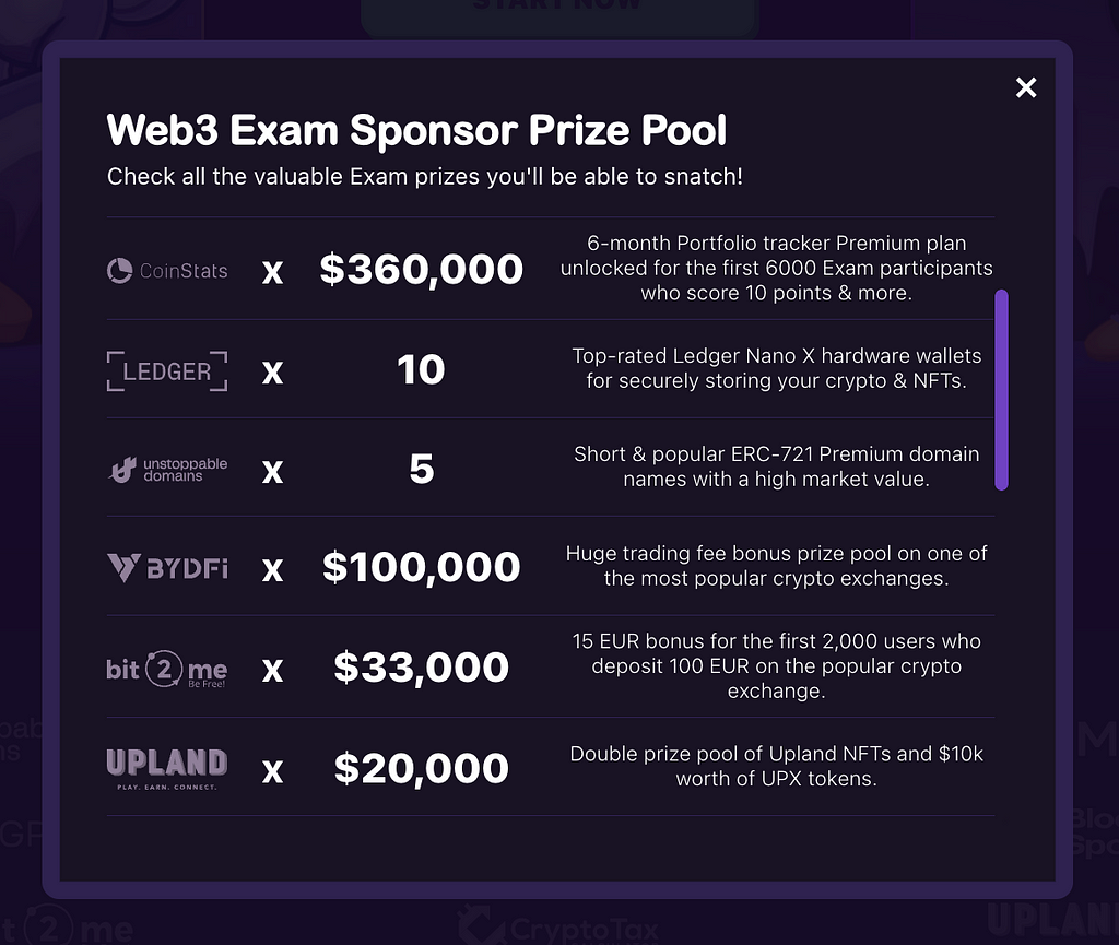 The BitDegree Web3 Exam Combines a Massive Prize Pool & NFT Certificates of Completion: Exam prize pool.