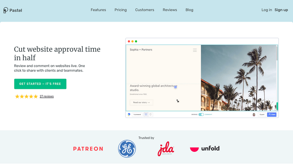 this is the Pastel homepage — a tool to help you get feedback on your website