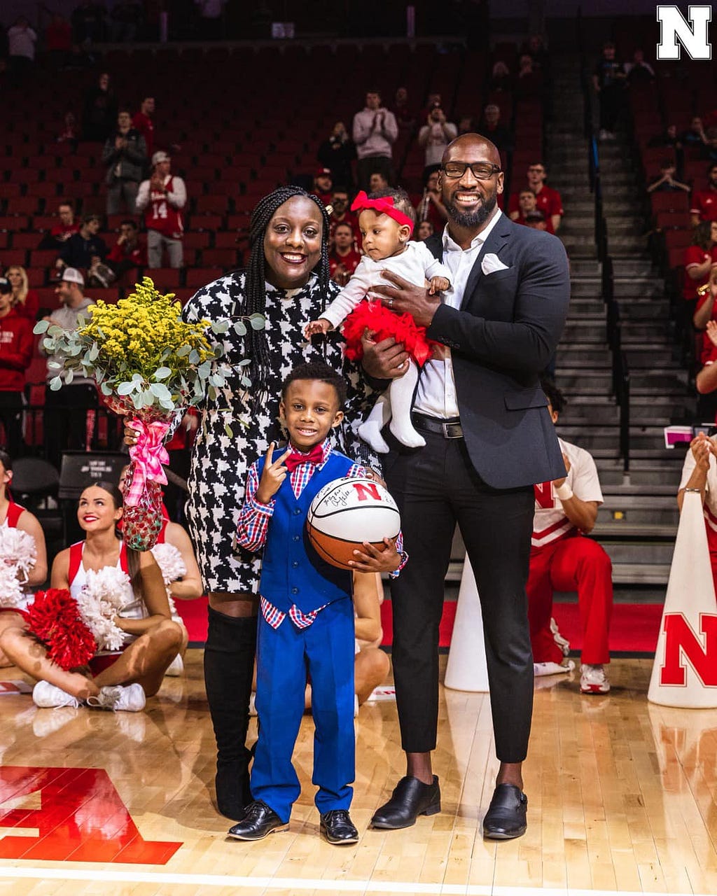 Dominique is honored alongside her family during a Husker basketball game