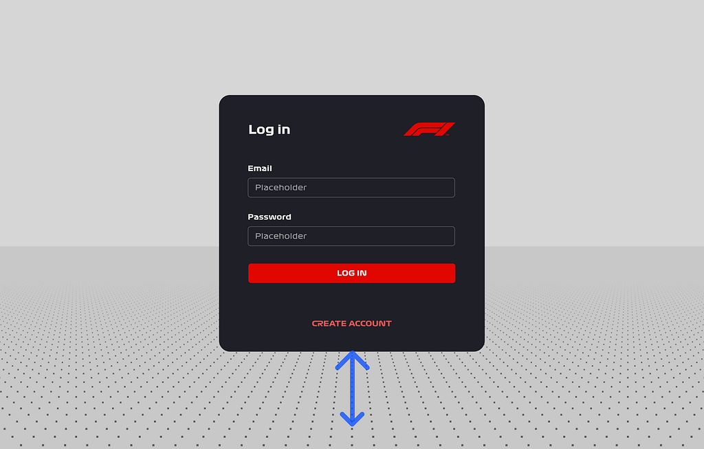 A UI login UI for VR with an arrow from the fllor to the UI to indicate the concept of “height”