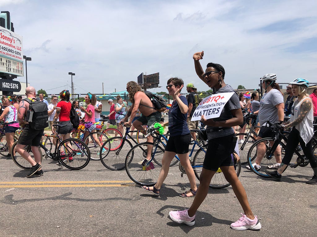 Councilwomen Jobeth Hamon and Nikki Nice walk in the 2019 Pride Alliance Parade on 39th Street.