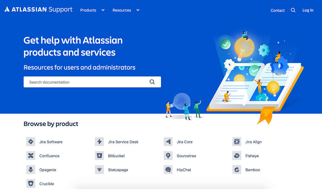 A screenshot of our website support.atlassian.com, where customers go to get self-help and assisted help from Atlassian and our community.