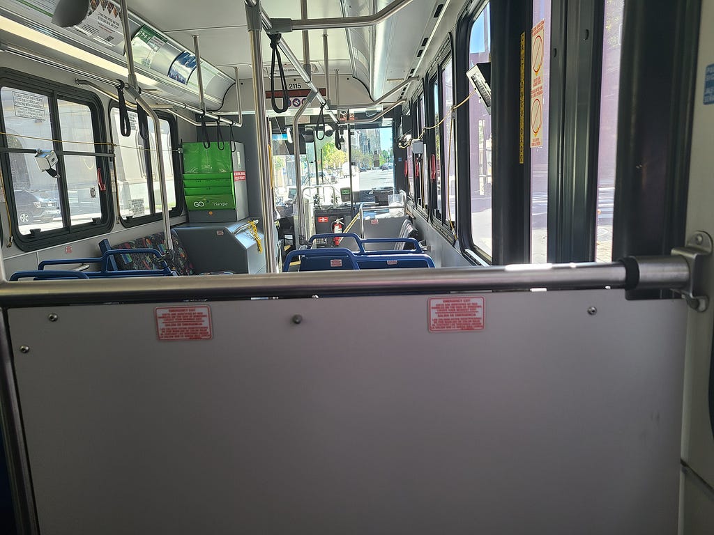 inside of the bus with seats