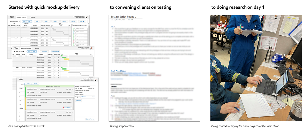 I started with a quick mockup delivery to convening clients on testing to doing research on day 1.