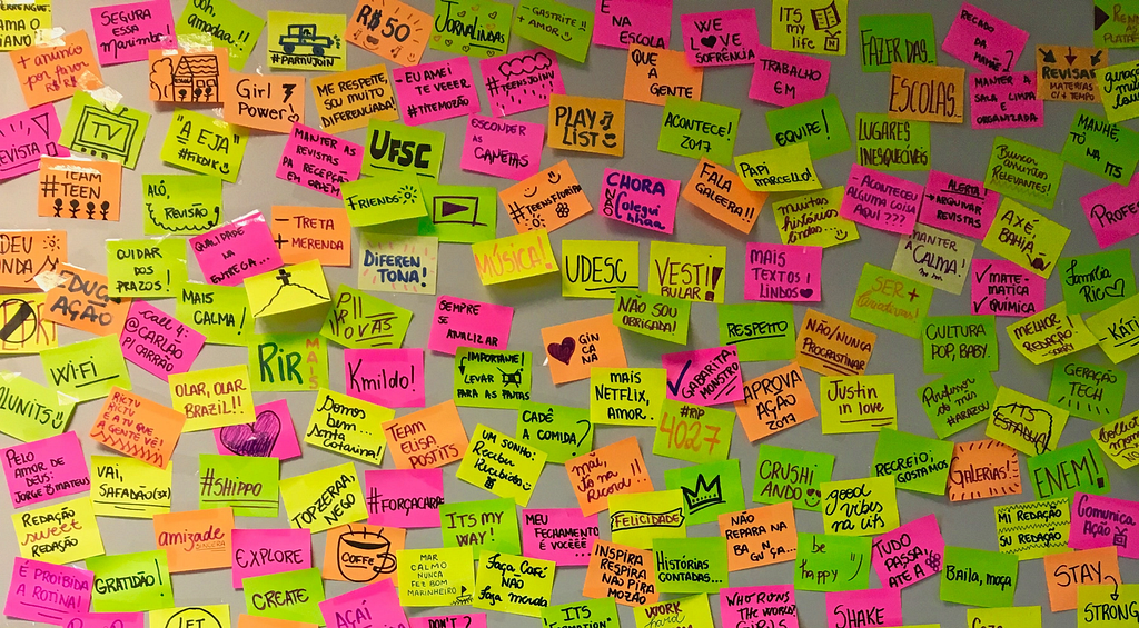 A wall with many post-it notes