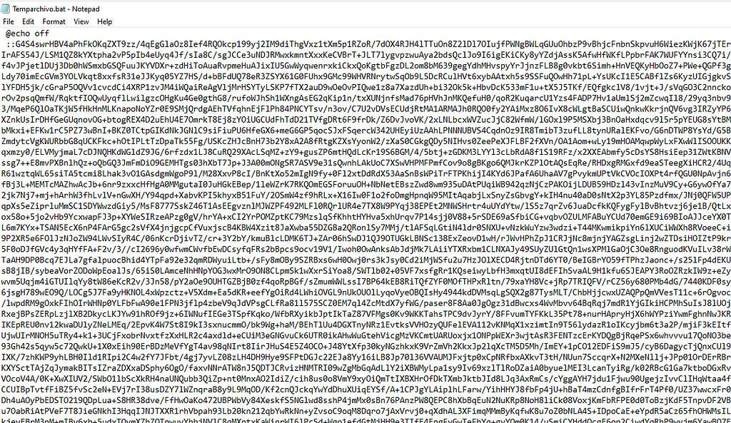 Screenshot of obfuscated batch file.
