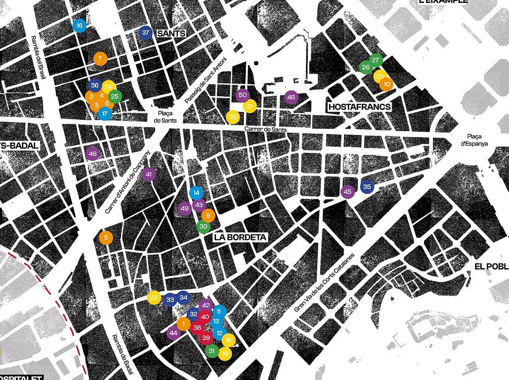 Map of all Impuls Co-op members in the Sants neighborhood