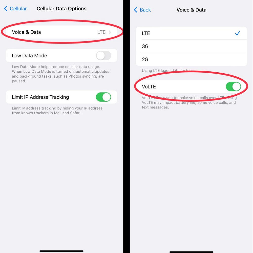 Screenshots demonstrating How to Activate VoLTE on Your iOS Device.