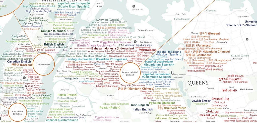 Languages of New York City Map.