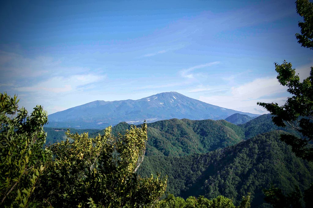 The summit of Mt. Chokai seen from the top of Mt. Kyogakura