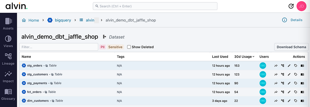 BigQuery metadata in Alvin’s Data Catalog
