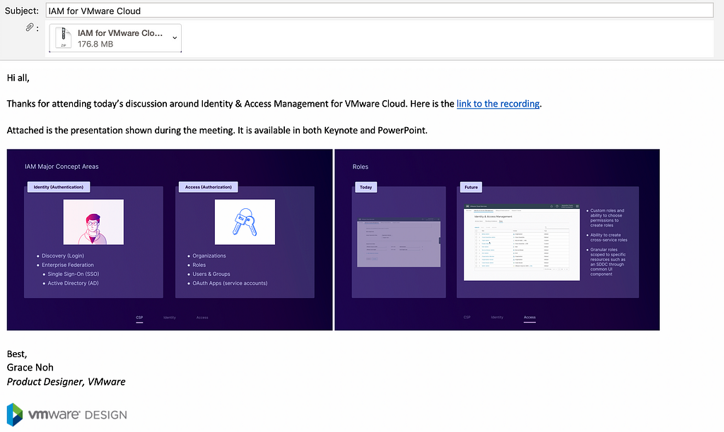 Screenshot of a email draft that includes preview screenshots of the presentation file