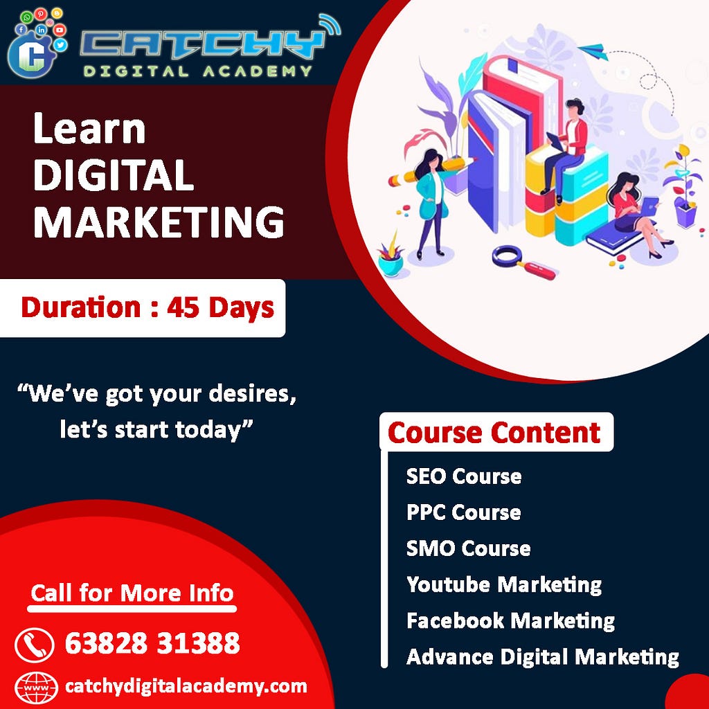 Catchy digital academy is the best place to do digital marketing in Coimbatore. 
 
 We are offering both services and classes for digital marketing. We are doing digital marketing in an organic method for the long term.
 
 You could be a complete beginner, a business owner, a traditional or digital marketing professional, a recent graduate, or simply looking to change your career.
 
 Step forward to Catchy digital academy we provide
 ü SEO (Search Engine Optimization),
 ü SEM (Search Engine