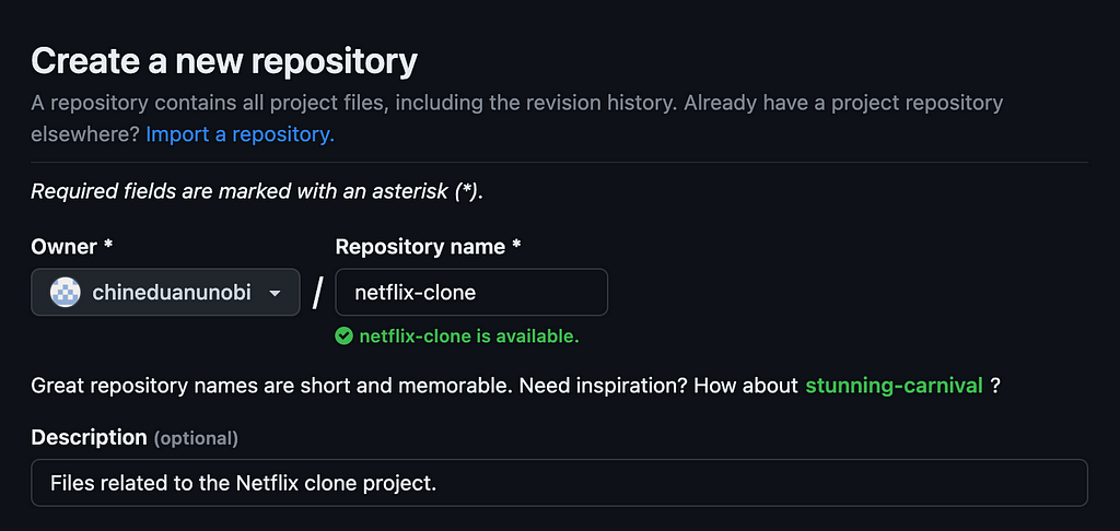 Naming your repository and providing a description