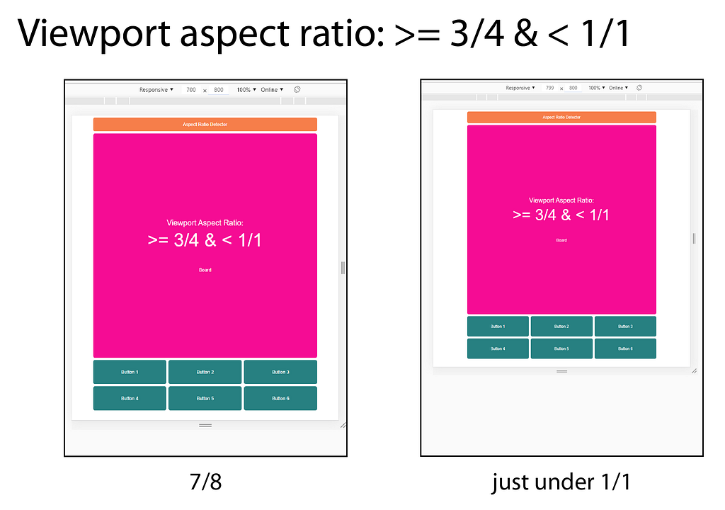Examples of the app when the viewport aspect ratio is ≥ 3/4 & < 1/1