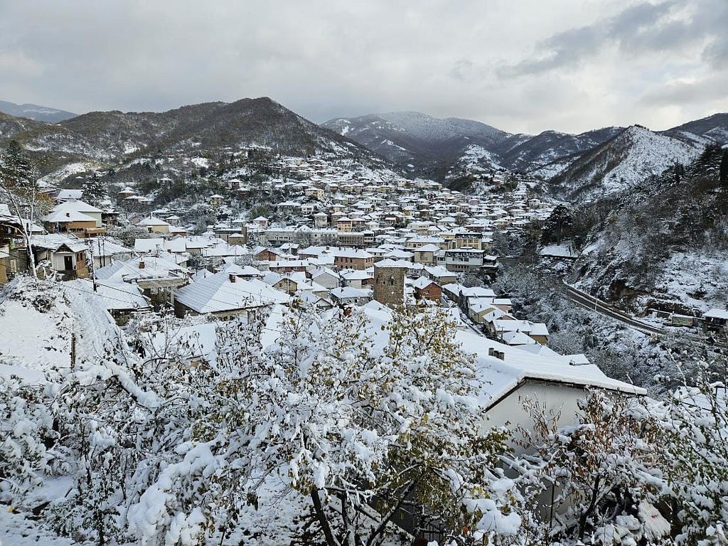 Snow covered mountain town