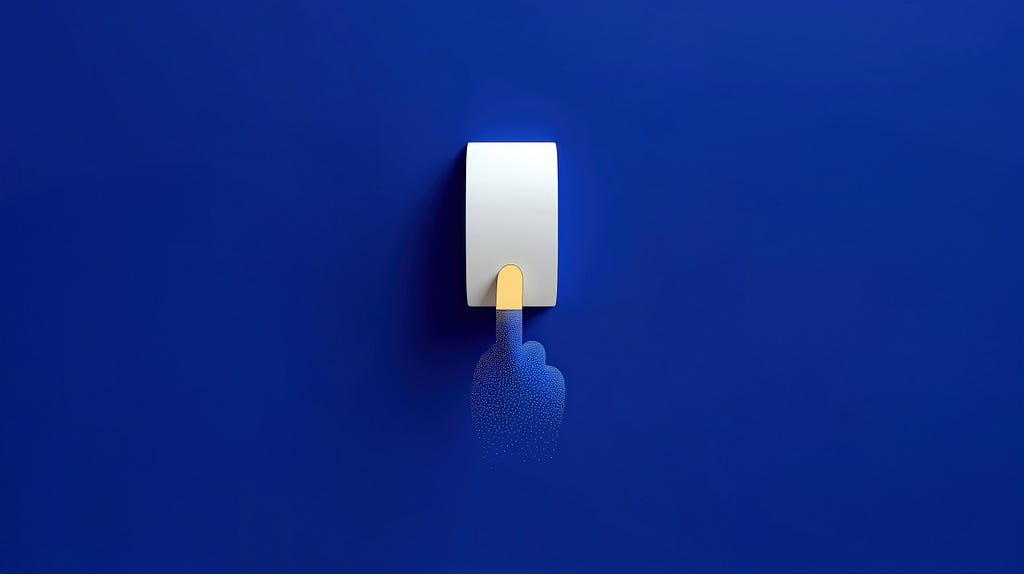 Copy-paste transformation visualization: finger touching document that disperses into particles, representing ideas converting from one form to another