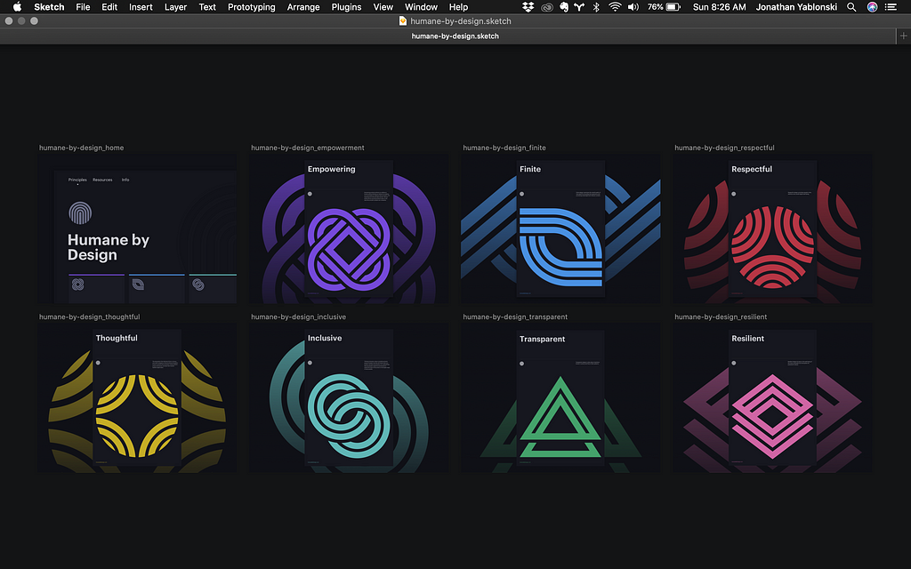 A screenshot showing different poster designs in the Sketch Mac App