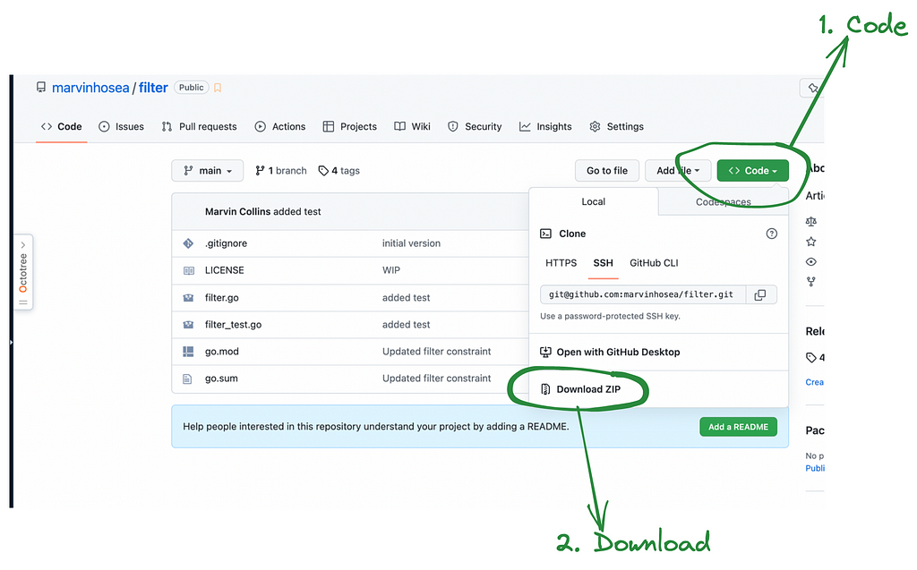 Two step visual process to download the required codebase