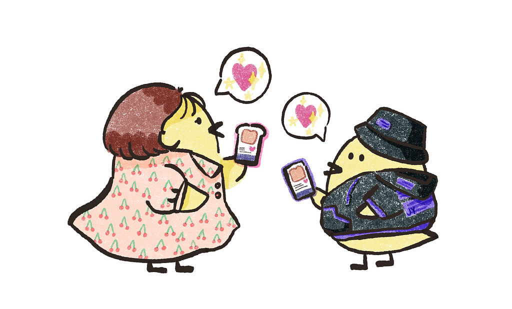 Two different ducks on different phones using the same app and both talking about how the love it.