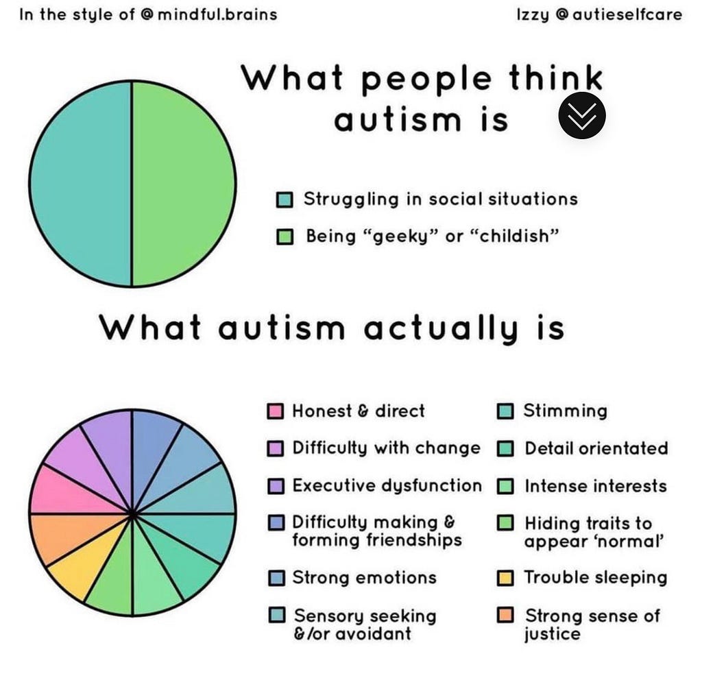 Infographic on how autism is viewed upon and what autism actually is