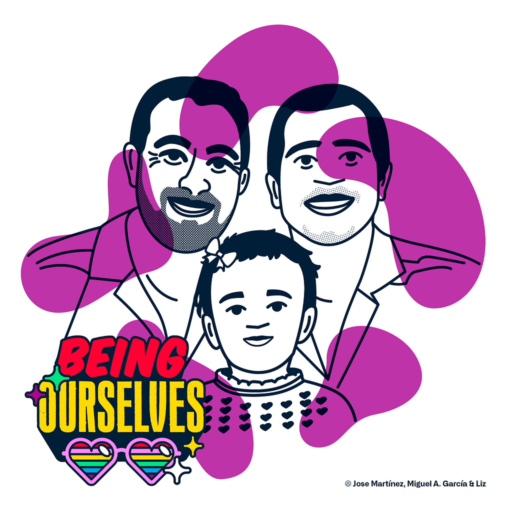 Pride Family Portrait of Jose Martinez and Miguel A Garcia. Illustration by weareinhouse.com