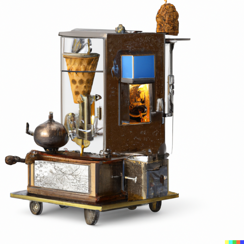 A breakfast-making steampunk machine