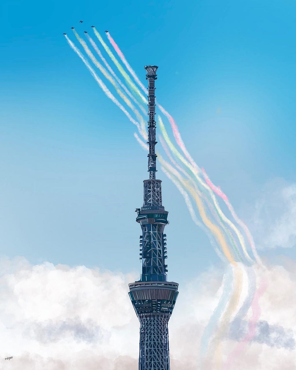 Blue Impulse jets and Tokyo Skytree