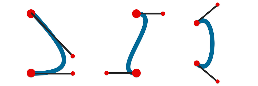 Different curves with different control points positions for demonstration purposes