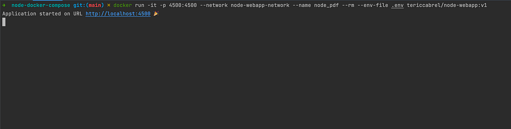 Successfully ran the docker container with the MongoDB container.