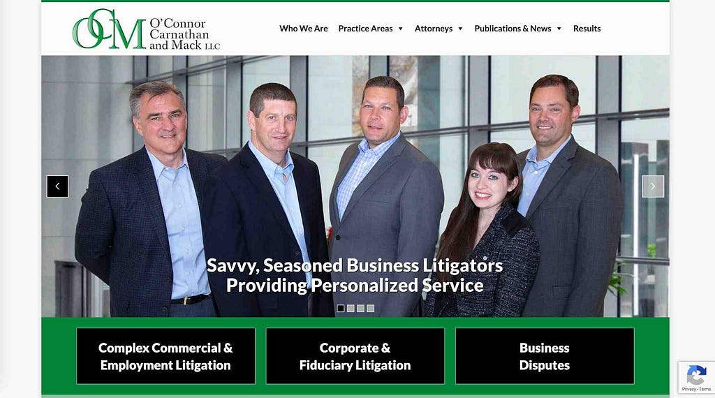 Screenshot of a law firm landing page that doesn’t address common interests.