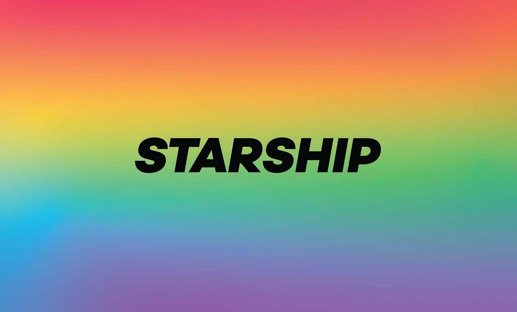 Black Starship Logo over a pastel rainbow gradient