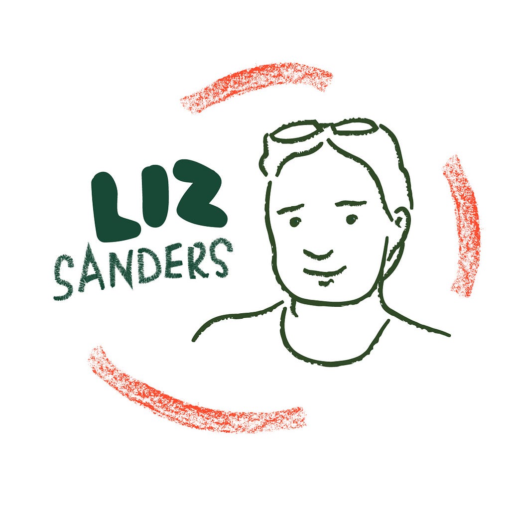 Sketch of Liz (Elizabeth) Sanders, hair up and glasses on head