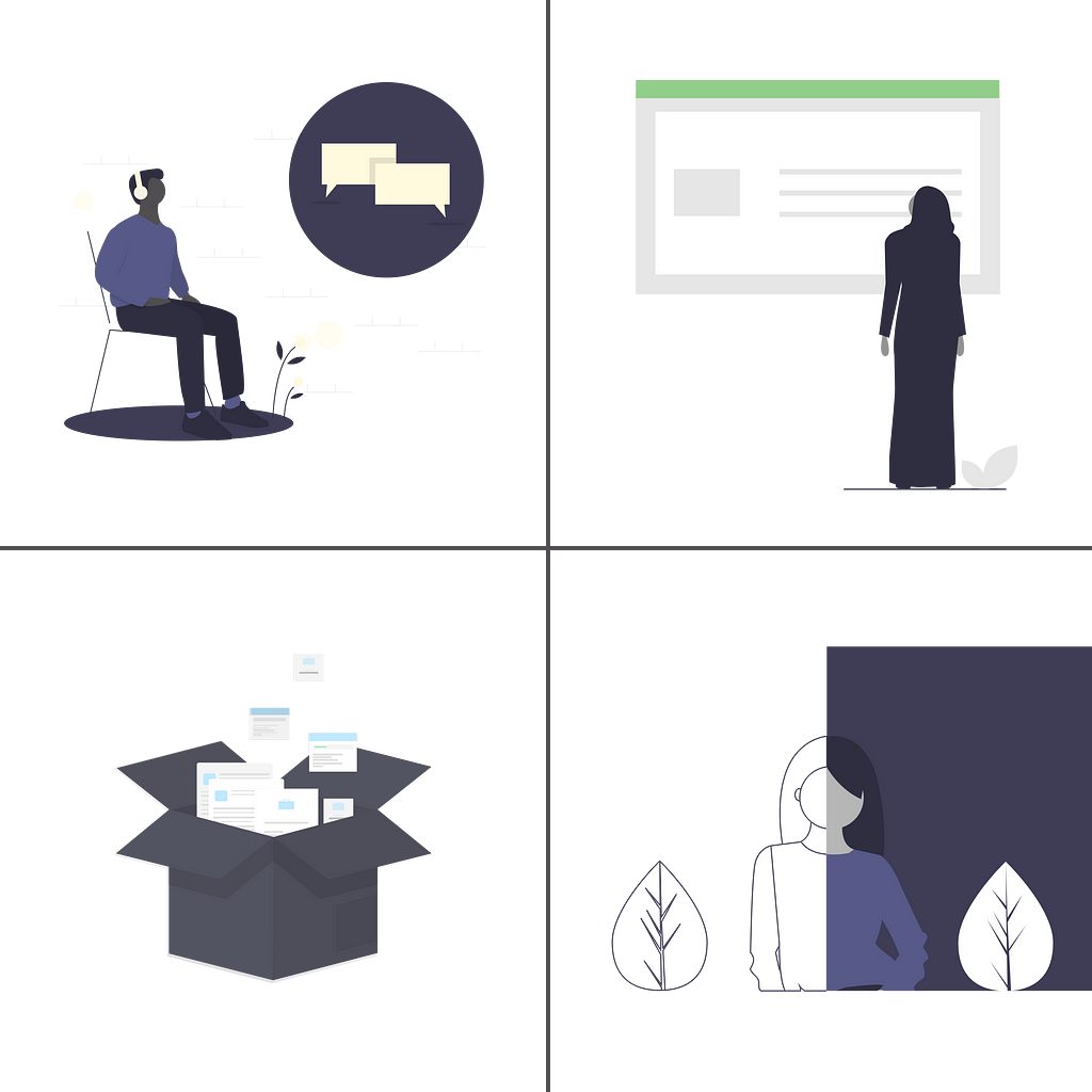 Four quadrants showing accessibility, usability, information, and uniqueness