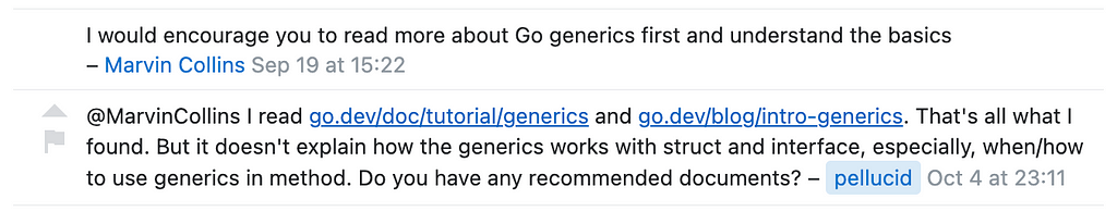 Actual Conversation on Stack overflow regarding Go Generics