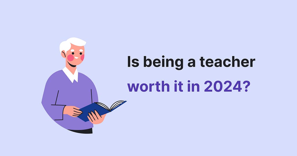 The picture illustrates an article about pros and cons of teaching.