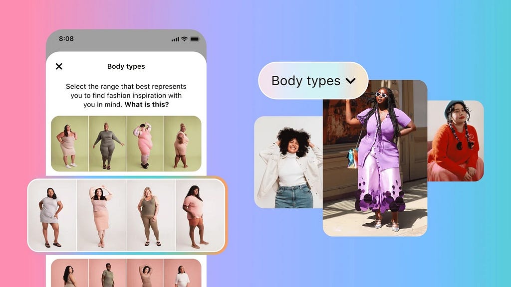 Graphic showcasing Pinterest’s body type ranges tool