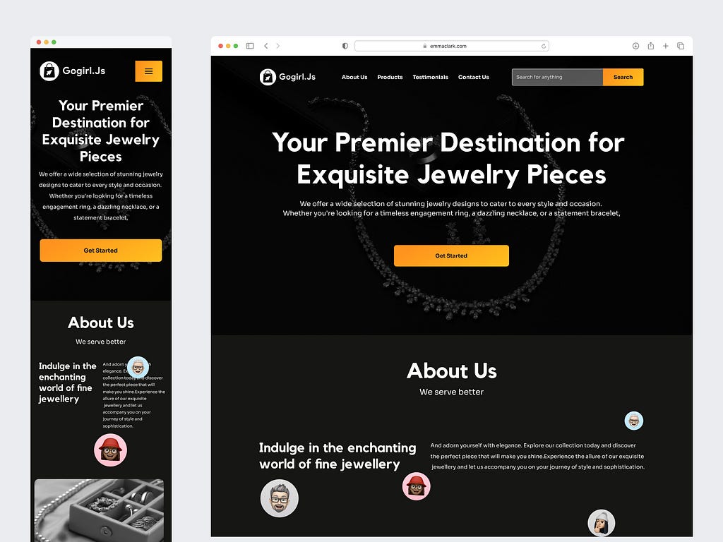 Mockup design of the landing page