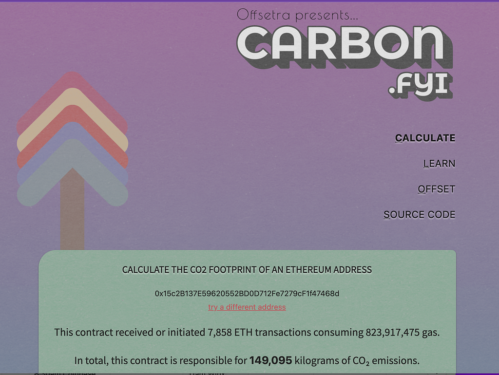 Calculation of carbon impact of contract address using carbon.fyi