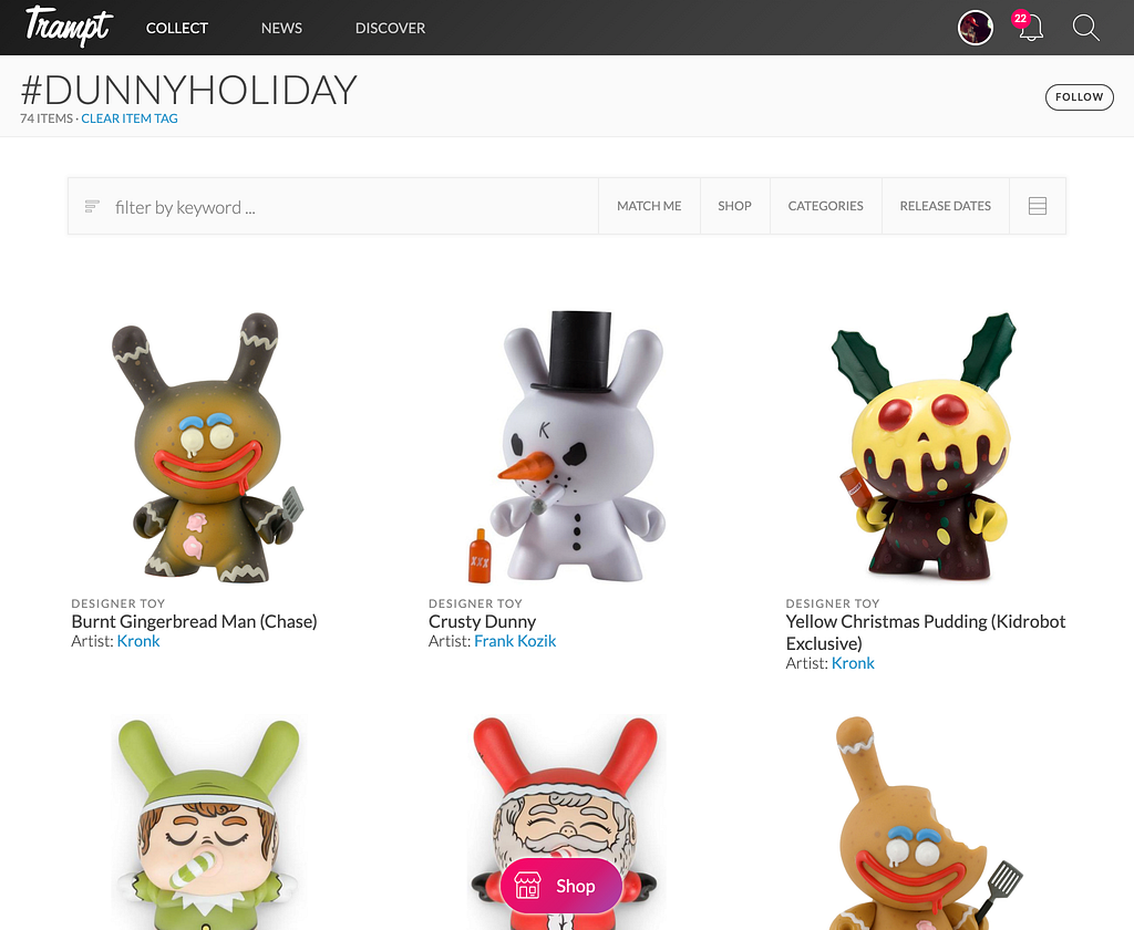 item tag filter applied to holiday dunny by kidrobot