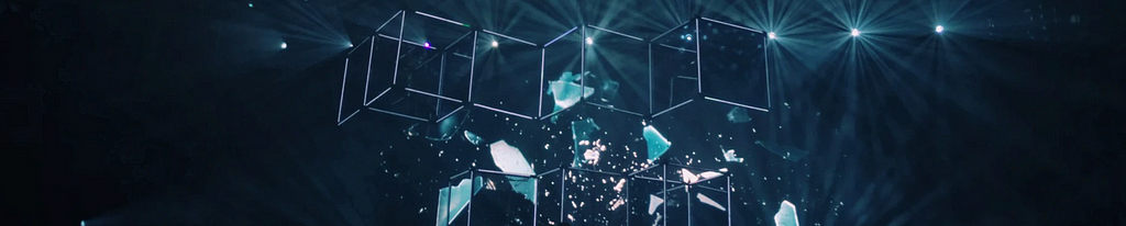 Abstract lighting and atmosphere behind a grid like structure with exploding glass.